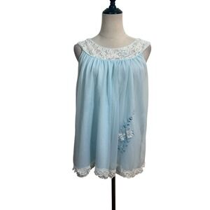 Vtg 50s Snowdon Nightie Top Babydoll Sheer Blue Lace Lingerie Sz M Bridal